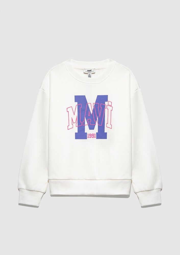 Mavi Logo Baskılı Kırık Beyaz Çocuk Sweat 7S10118-70057