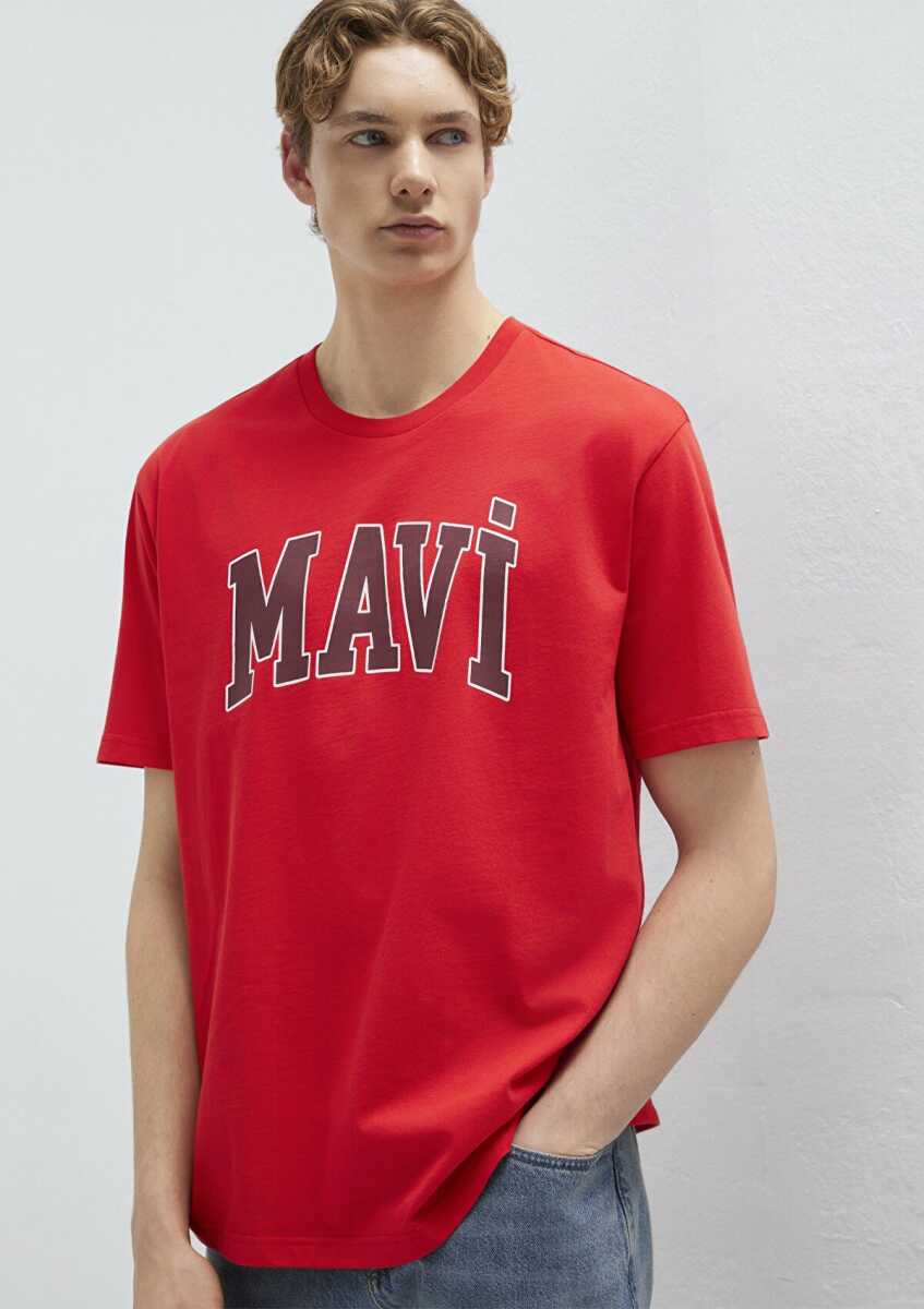 Mavi Logo Baskılı Kırmızı Loose Fit Erkek Tişört 0611711-70467