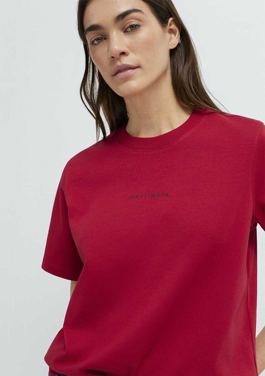 Mavi Logo Baskılı Kırmızı Regular Fit Kadın Tişört 1613890-70391