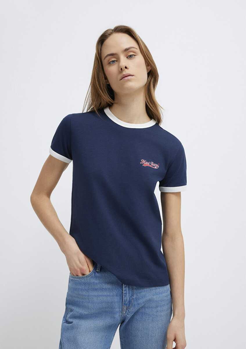 Mavi Logo Baskılı Lacivert Regular Fit Kadın Tişört 1613864-82318 - 3