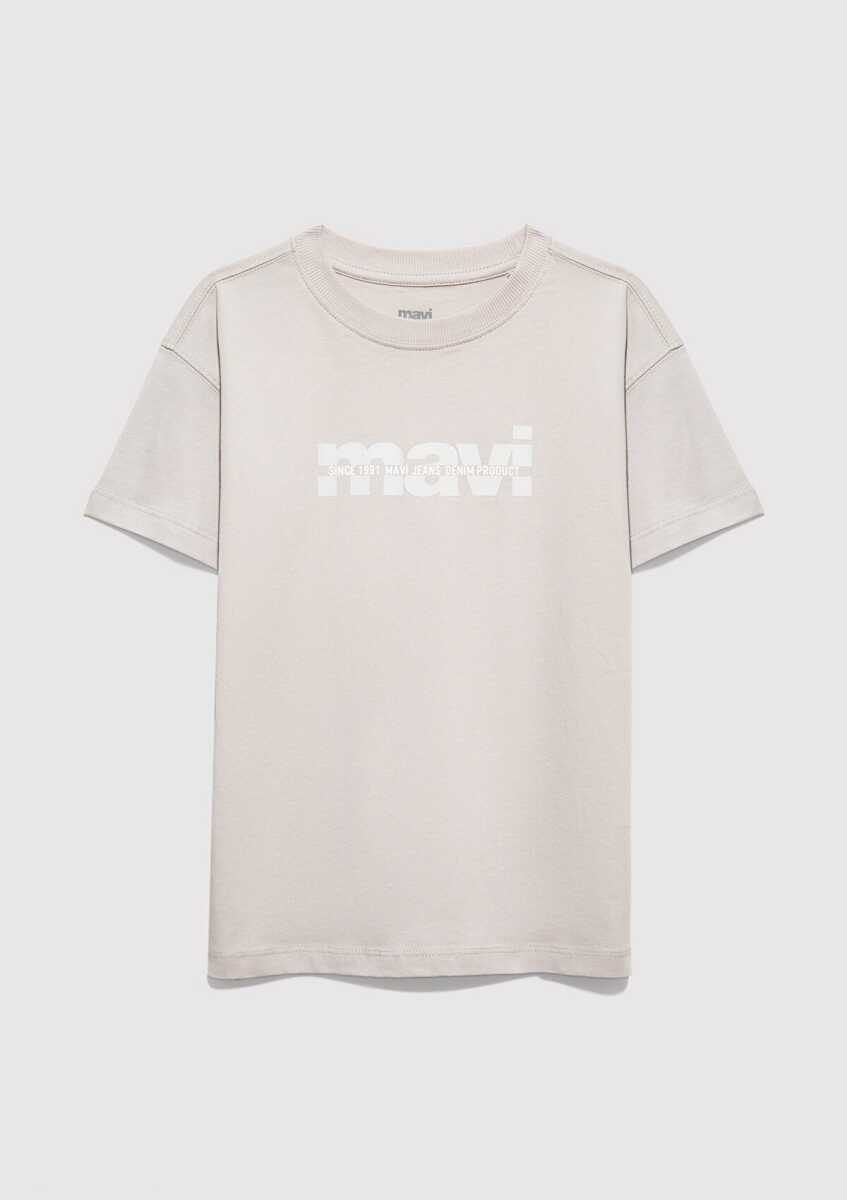 Mavi Logo Baskılı Loose Fit Gri Çocuk Tişört 6610444-90782 - 2