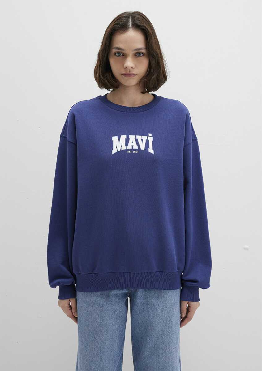 Mavi Logo Baskılı Loose Fit Lacivert Kadın Sweat 1S10372-70498 - 4