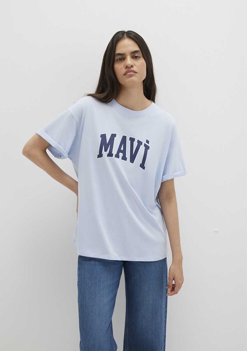 Mavi Logo Baskılı Mavi Oversize Kadın Tişört 1600843-70717 - 1