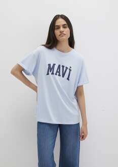 Mavi Logo Baskılı Mavi Oversize Kadın Tişört 1600843-70717