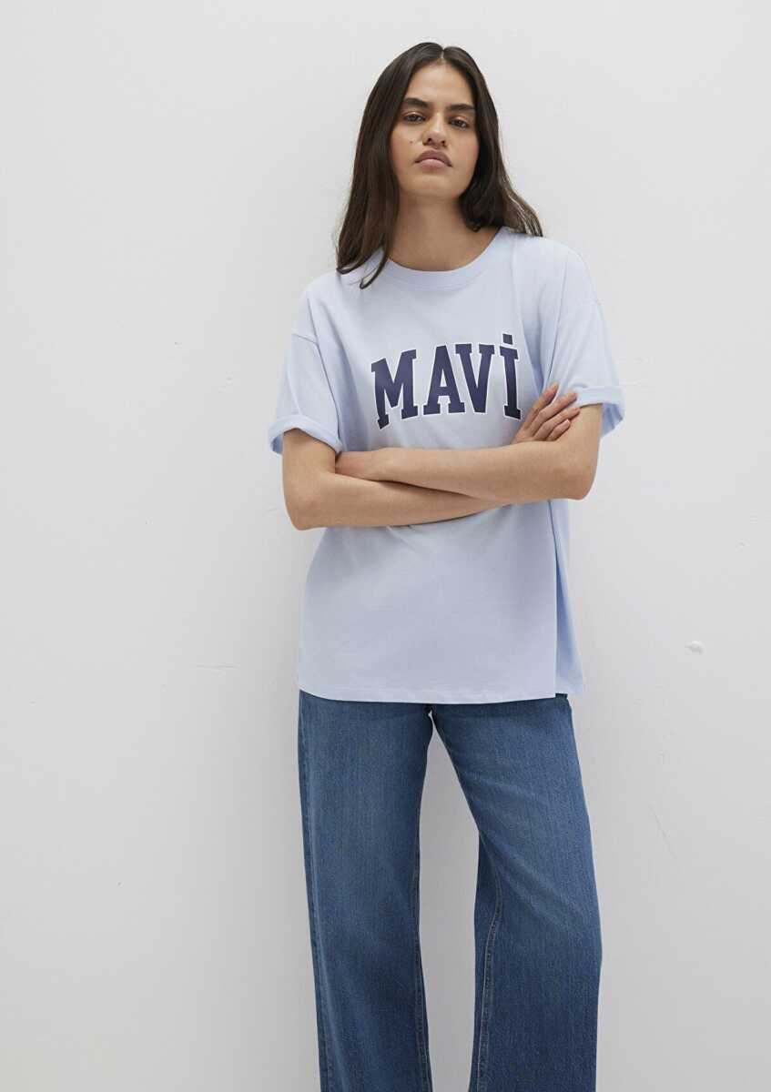 Mavi Logo Baskılı Mavi Oversize Kadın Tişört 1600843-70717 - 2