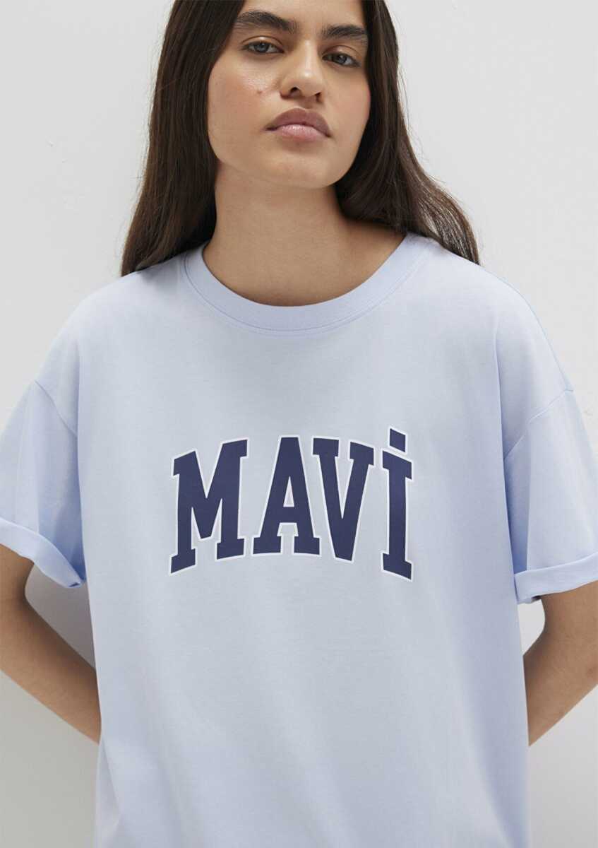 Mavi Logo Baskılı Mavi Oversize Kadın Tişört 1600843-70717 - 3