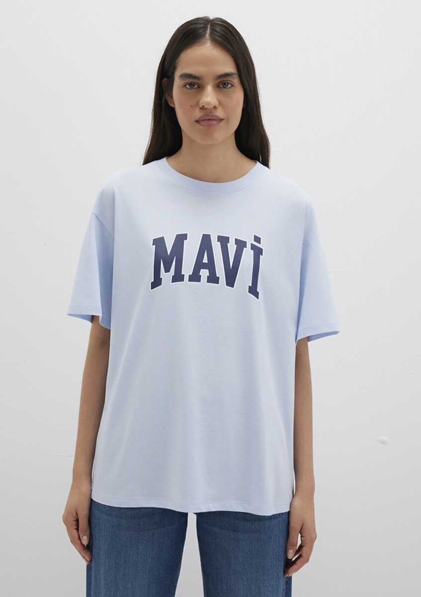 Mavi Logo Baskılı Mavi Oversize Kadın Tişört 1600843-70717 - 4