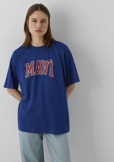 Mavi Logo Baskılı Mavi Oversize Kadın Tişört 1600843-70758 