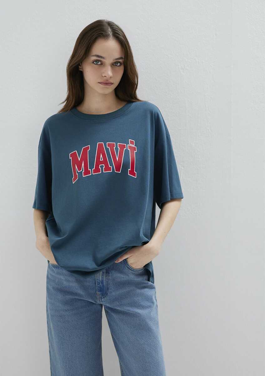 Mavi Logo Baskılı Mavi Oversize Kadın Tişört 1600843-70771