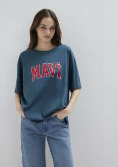 Mavi Logo Baskılı Mavi Oversize Kadın Tişört 1600843-70771 