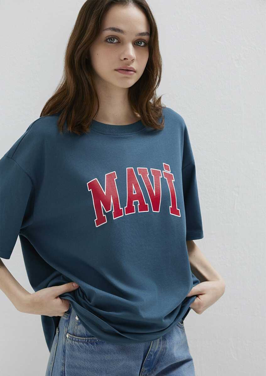 Mavi Logo Baskılı Mavi Oversize Kadın Tişört 1600843-70771 (1)