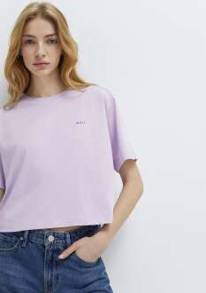 Mavi Logo Baskılı Mor Crop Kadın Tişört 1613984-70512 