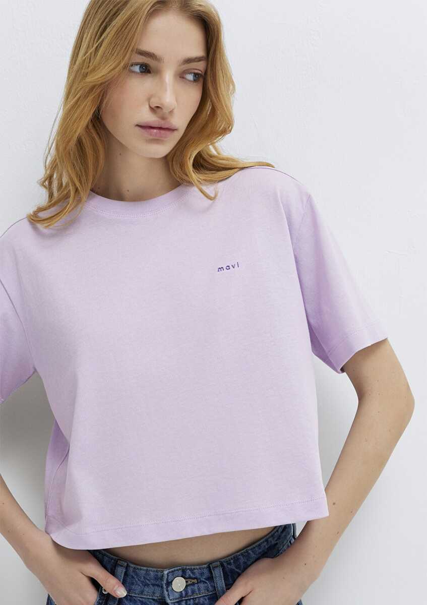 Mavi Logo Baskılı Mor Crop Kadın Tişört 1613984-70512 (1)