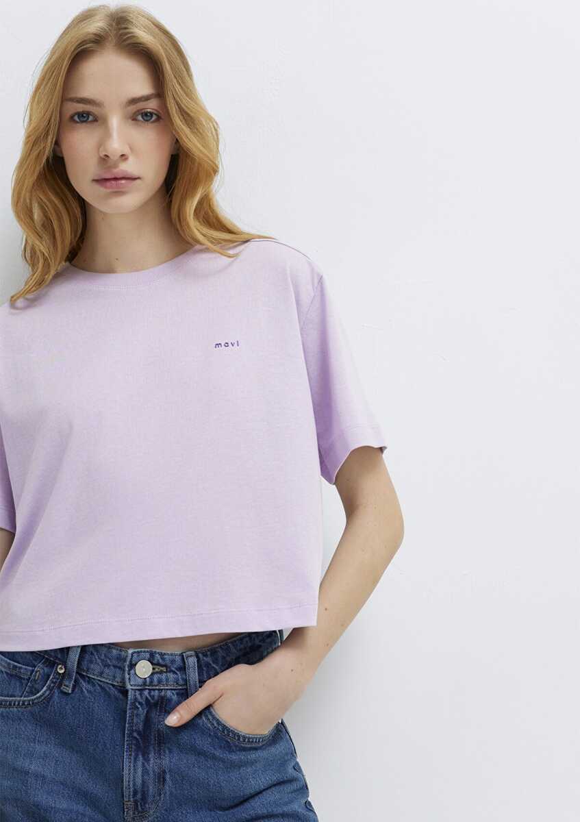 Mavi Logo Baskılı Mor Crop Kadın Tişört 1613984-70512 - 1
