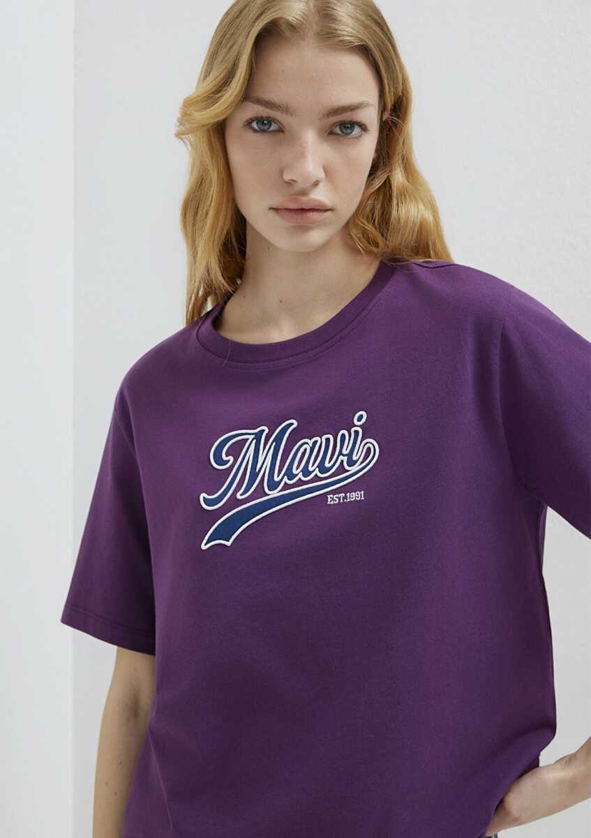 Mavi Logo Baskılı Mor Kadın Tişört 1613565-70679 - 3