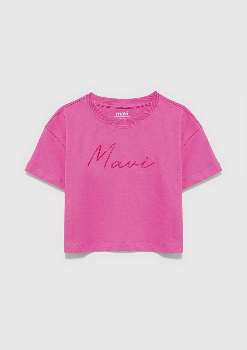 Mavi Logo Baskılı Pembe Crop Loose Fit Çocuk Tişört 7610181-91355 - 2
