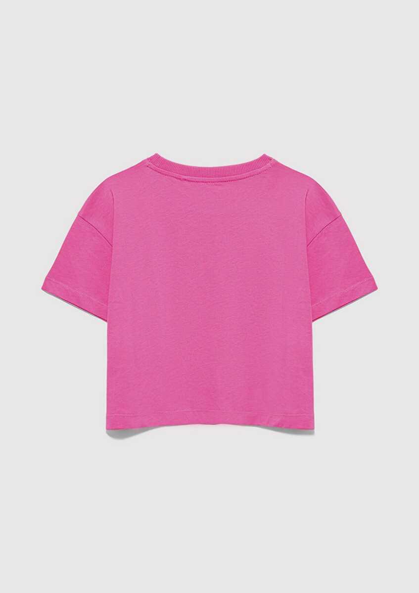Mavi Logo Baskılı Pembe Crop Loose Fit Çocuk Tişört 7610181-91355 - 3