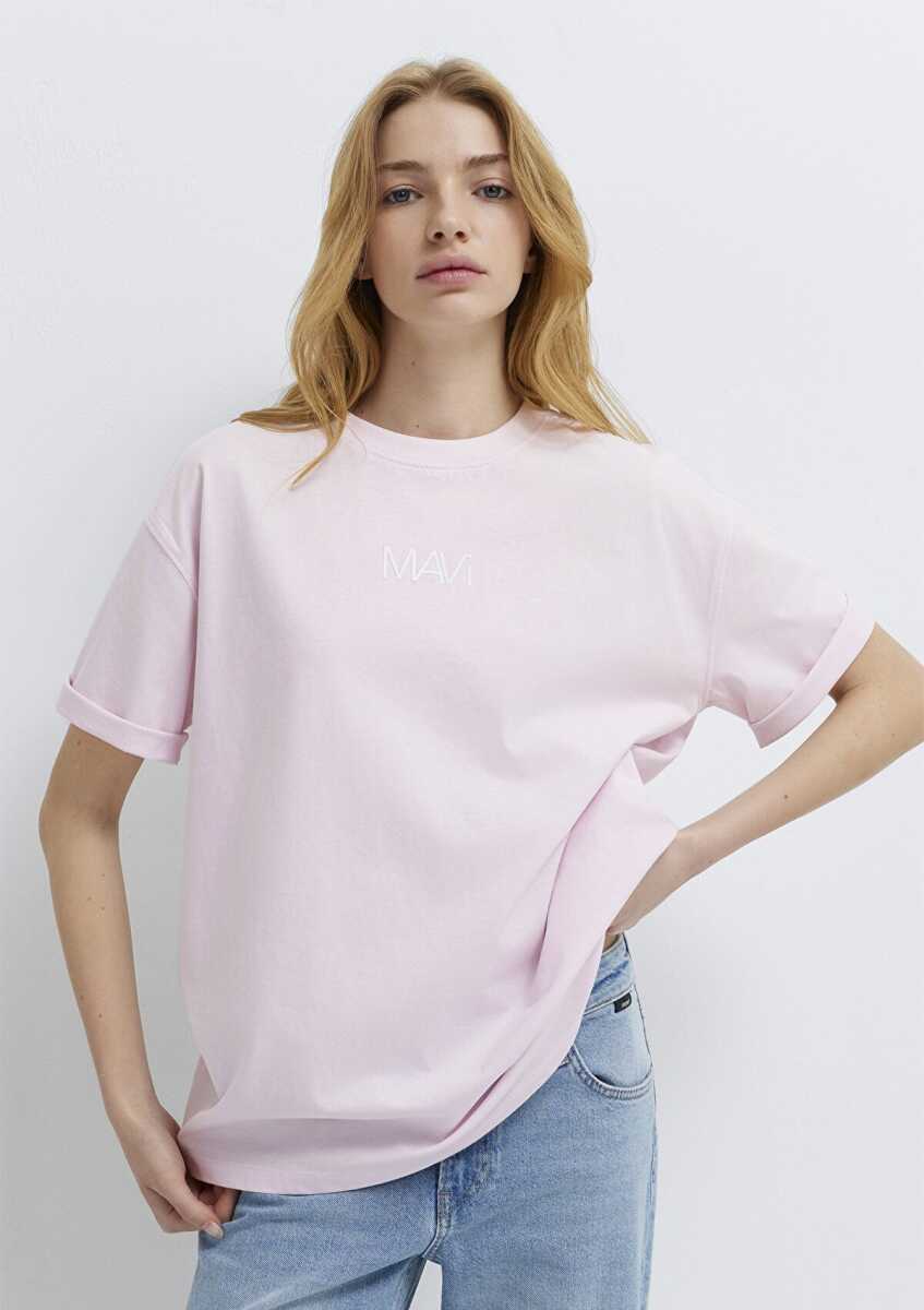 Mavi Logo Baskılı Pembe Loose Fit Kadın Tişört 1613884-70513