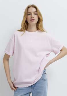 Mavi Logo Baskılı Pembe Loose Fit Kadın Tişört 1613884-70513