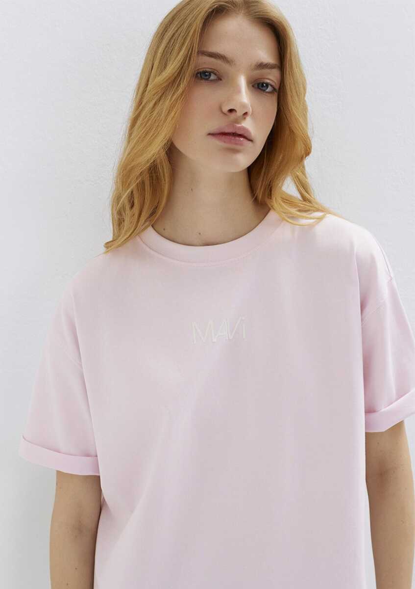 Mavi Logo Baskılı Pembe Loose Fit Kadın Tişört 1613884-70513 (1)