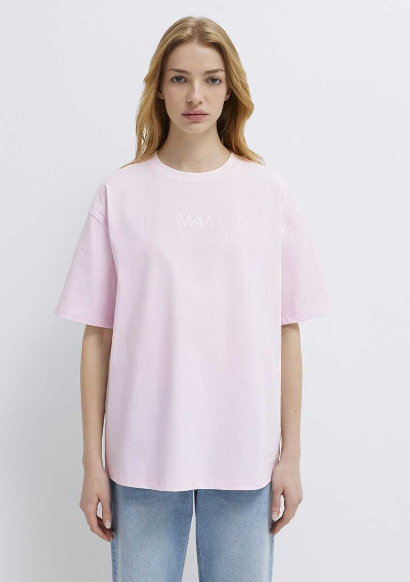 Mavi Logo Baskılı Pembe Loose Fit Kadın Tişört 1613884-70513 - 3