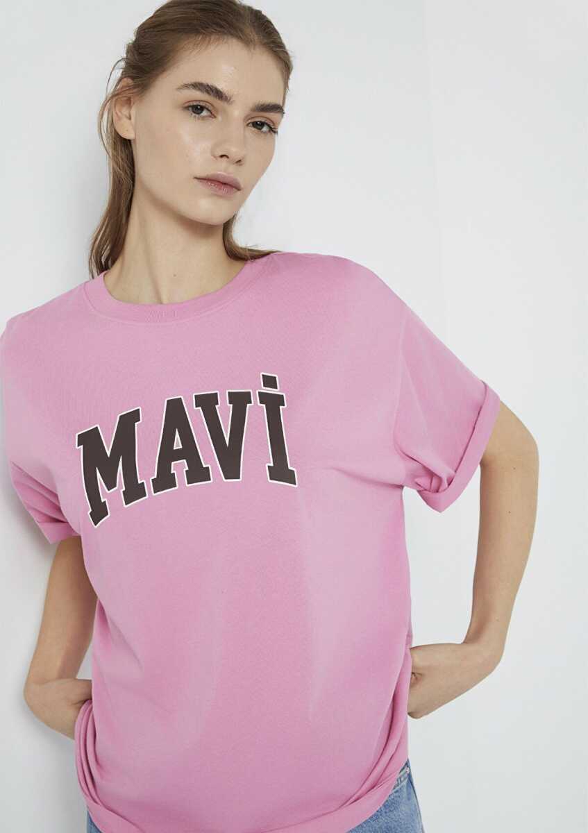 Mavi Logo Baskılı Pembe Oversize Kadın Tişört1600843-71063