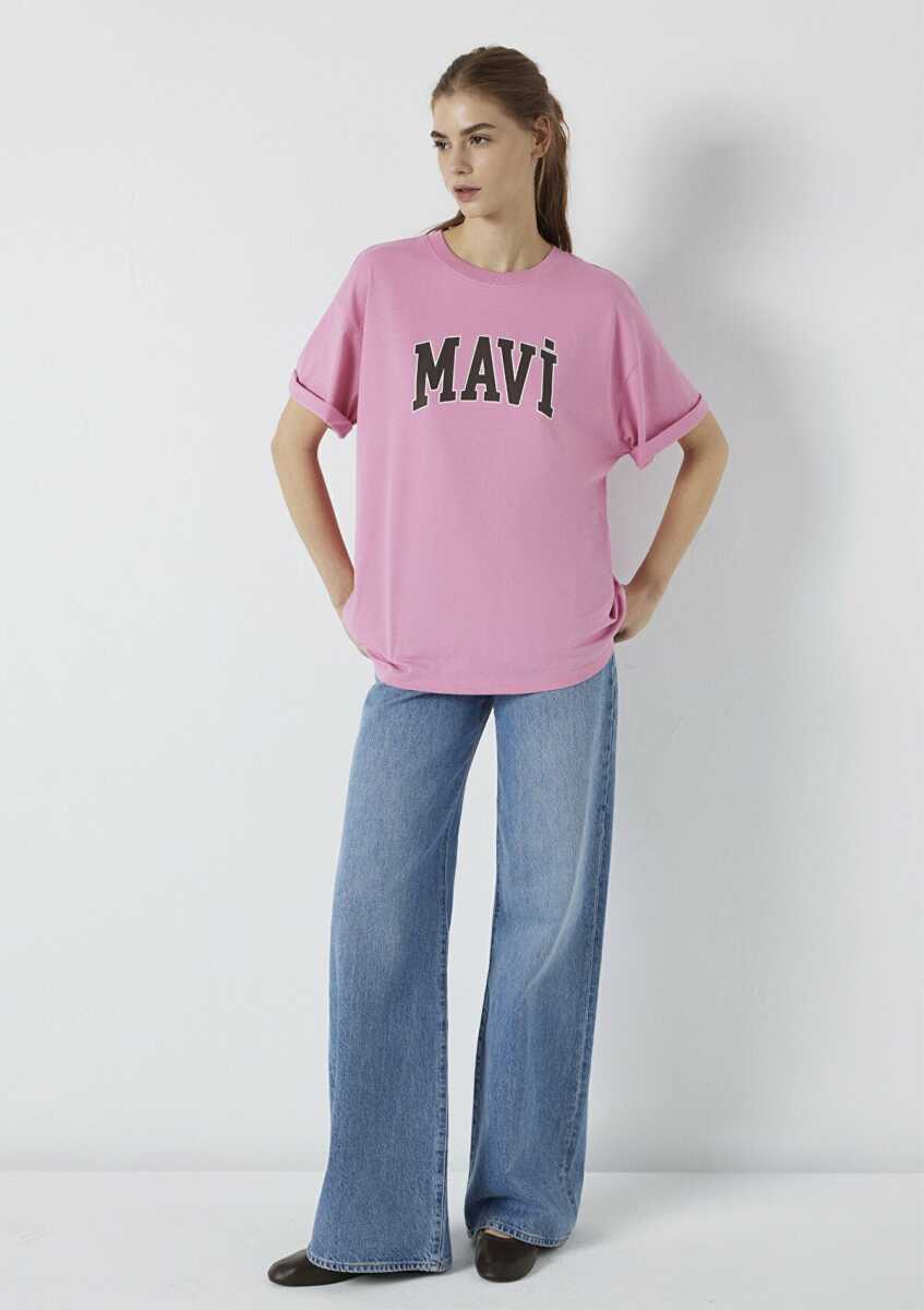 Mavi Logo Baskılı Pembe Oversize Kadın Tişört1600843-71063 (1)