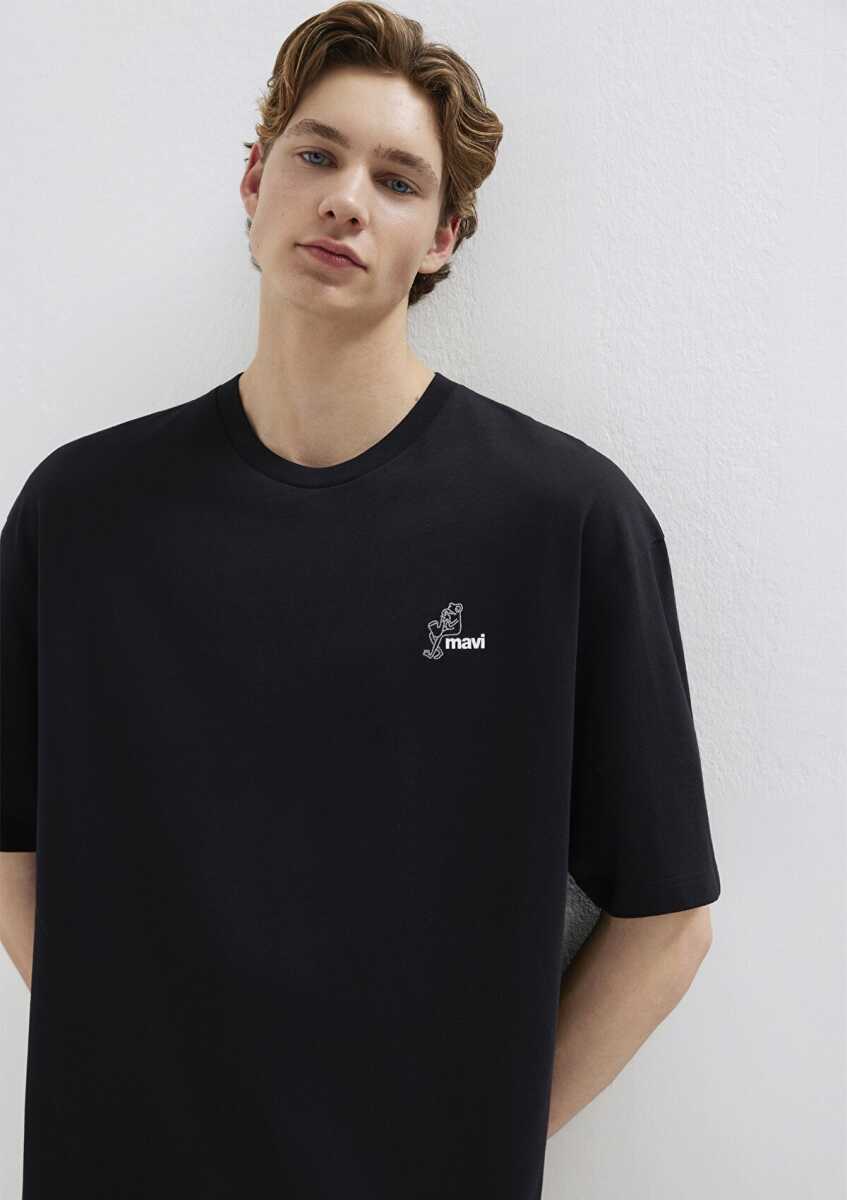 Mavi Logo Baskılı Siyah Oversize Erkek Tişört 0613179-900 - 2