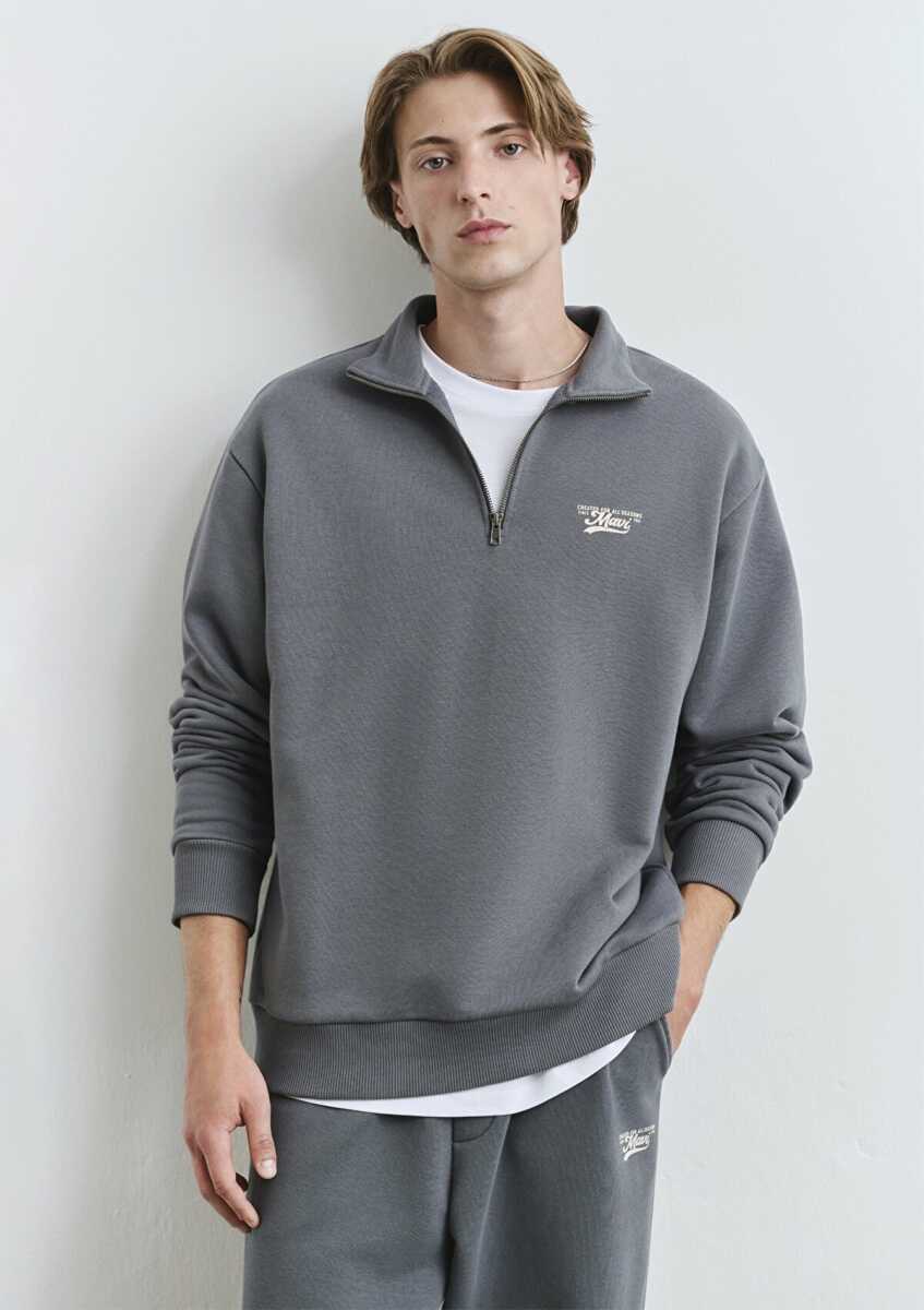 Mavi Logo Baskılı Yarı Fermuarlı Erkek Sweat 0S10465-80776 - 1