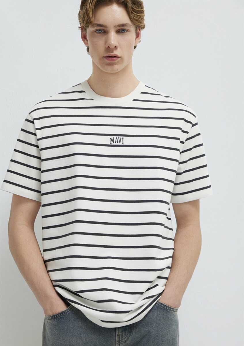 Mavi Logo Çizgili Erkek Tişört 0612420-86678