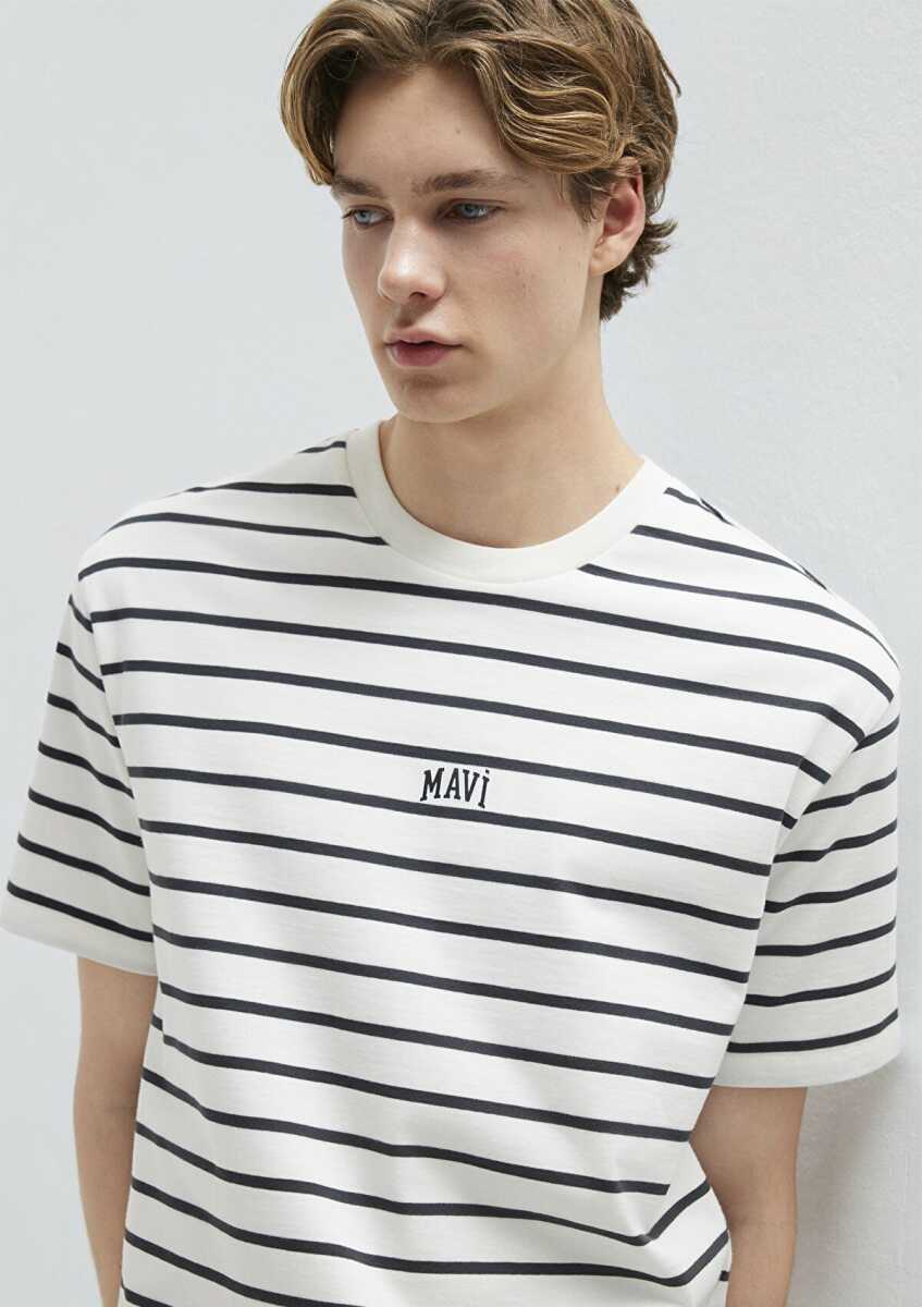 Mavi Logo Çizgili Erkek Tişört 0612420-86678 (1)