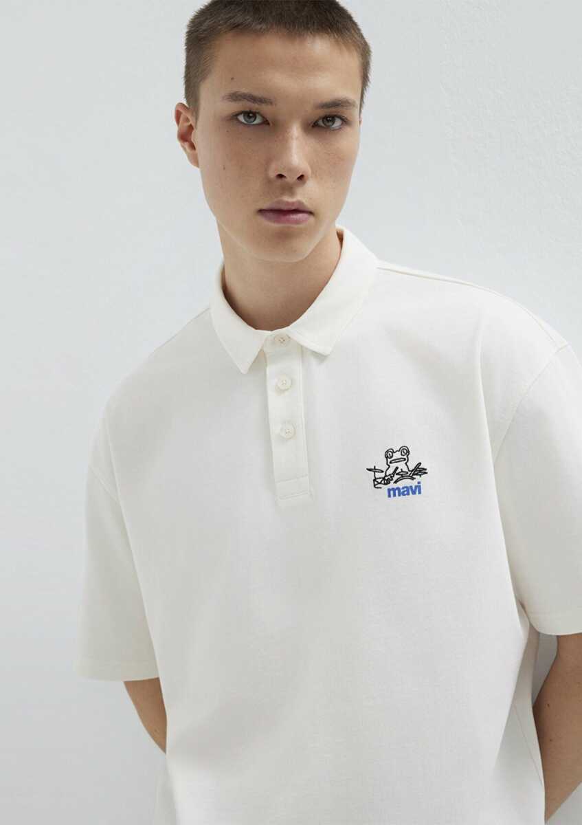 Mavi Logo Ekru Loose Fit Erkek Polo Tişört 0613180-70057 - 1