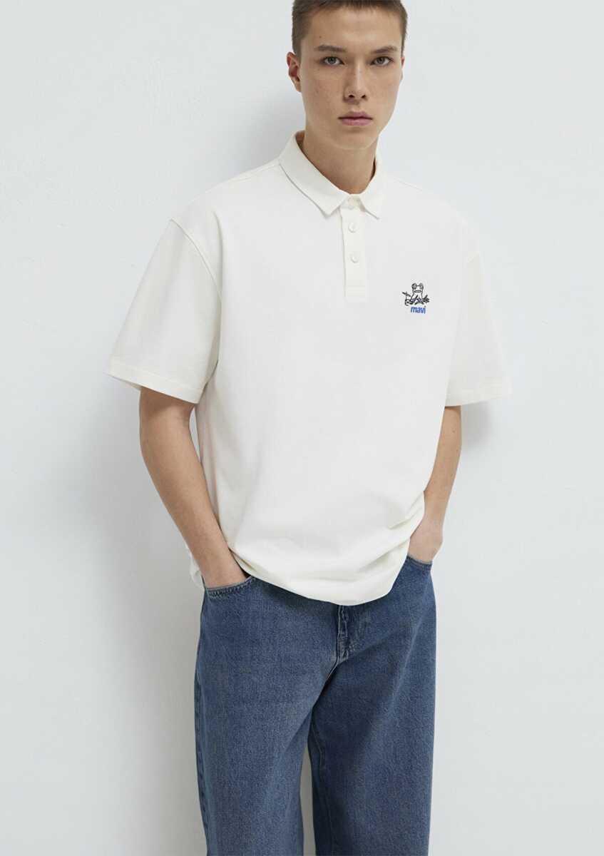 Mavi Logo Ekru Loose Fit Erkek Polo Tişört 0613180-70057 - 2