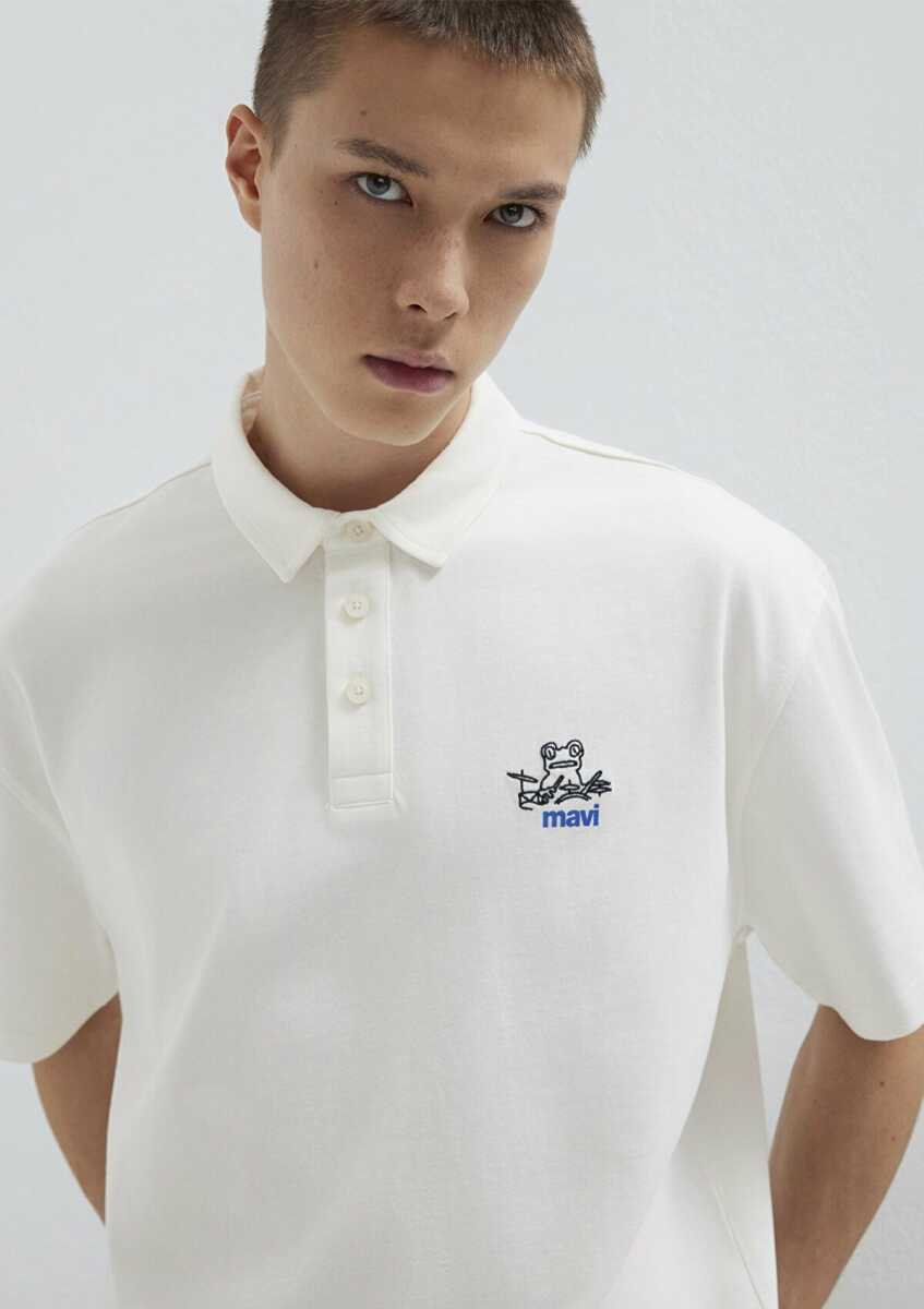 Mavi Logo Ekru Loose Fit Erkek Polo Tişört 0613180-70057 - 3