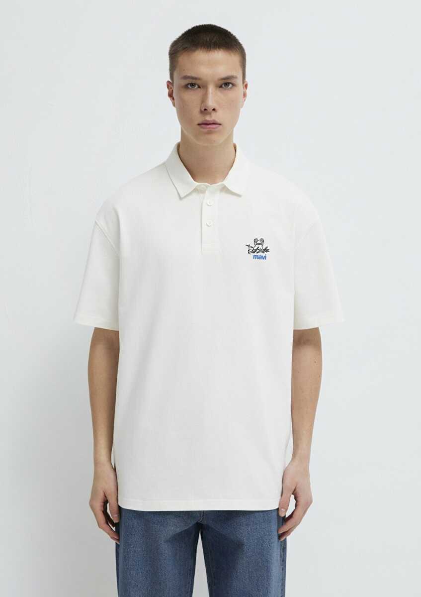 Mavi Logo Ekru Loose Fit Erkek Polo Tişört 0613180-70057 - 4