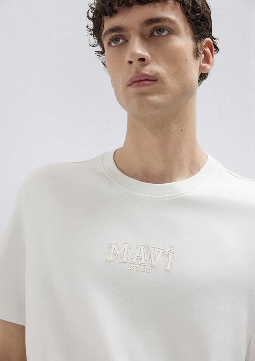 Mavi Logo Ekru Regular Fit Erkek Tişört 0613662-70057 - 1