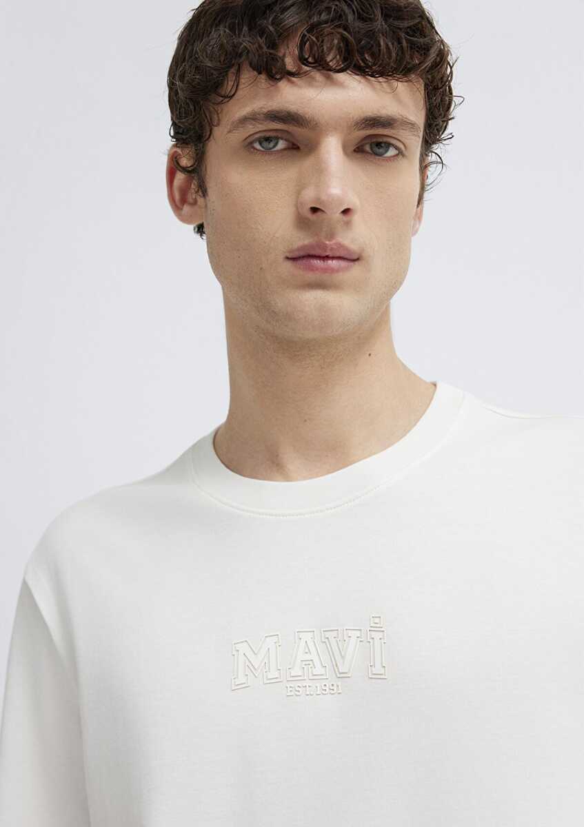 Mavi Logo Ekru Regular Fit Erkek Tişört 0613662-70057 - 2
