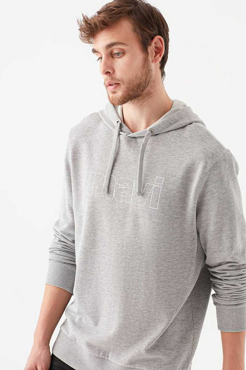Mavi Logo Kapişonlu Açık Gri Melanj Erkek Sweat 065606-28387 - 1