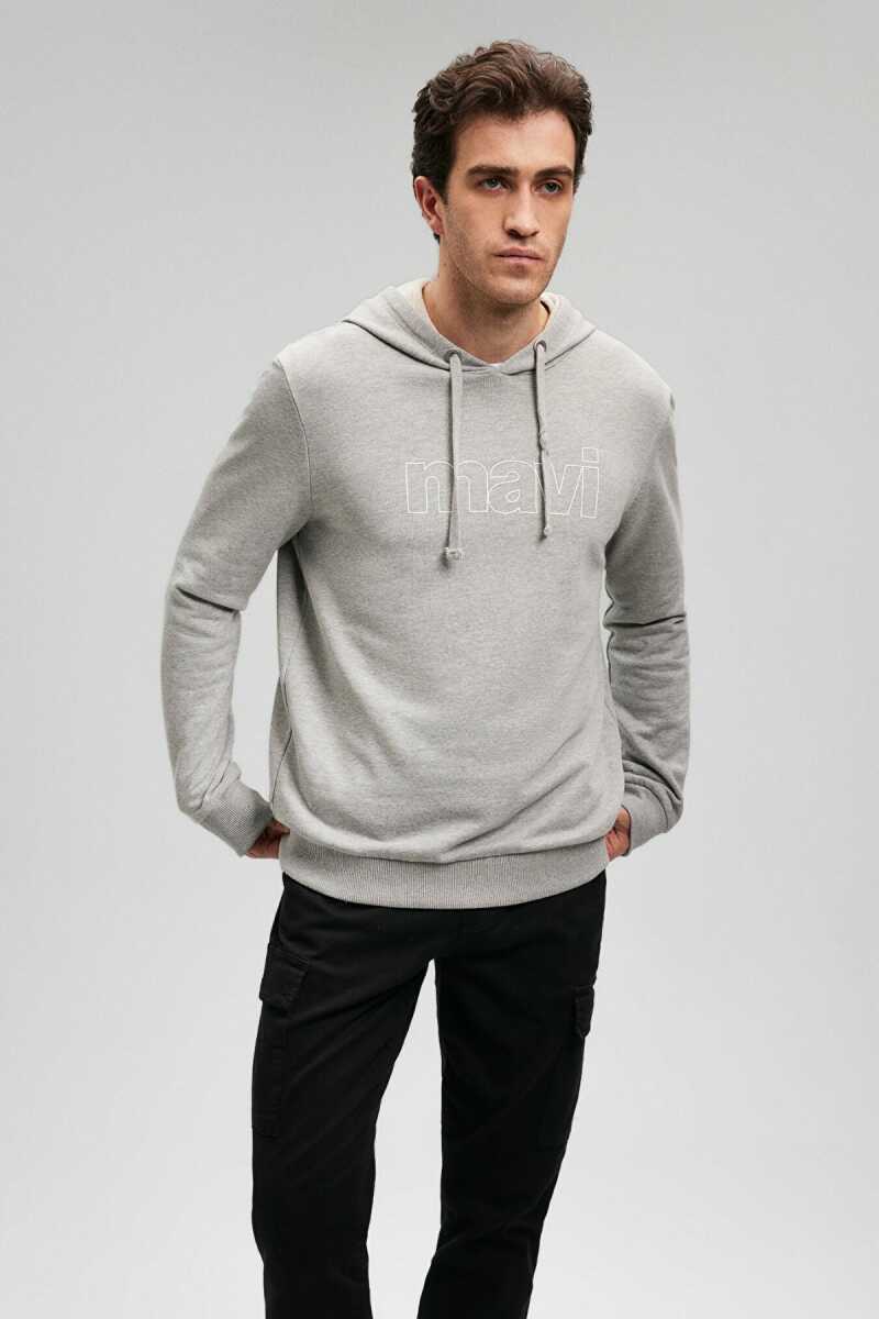 Mavi Logo Kapişonlu Açık Gri Melanj Erkek Sweat 065606-28387 - 2