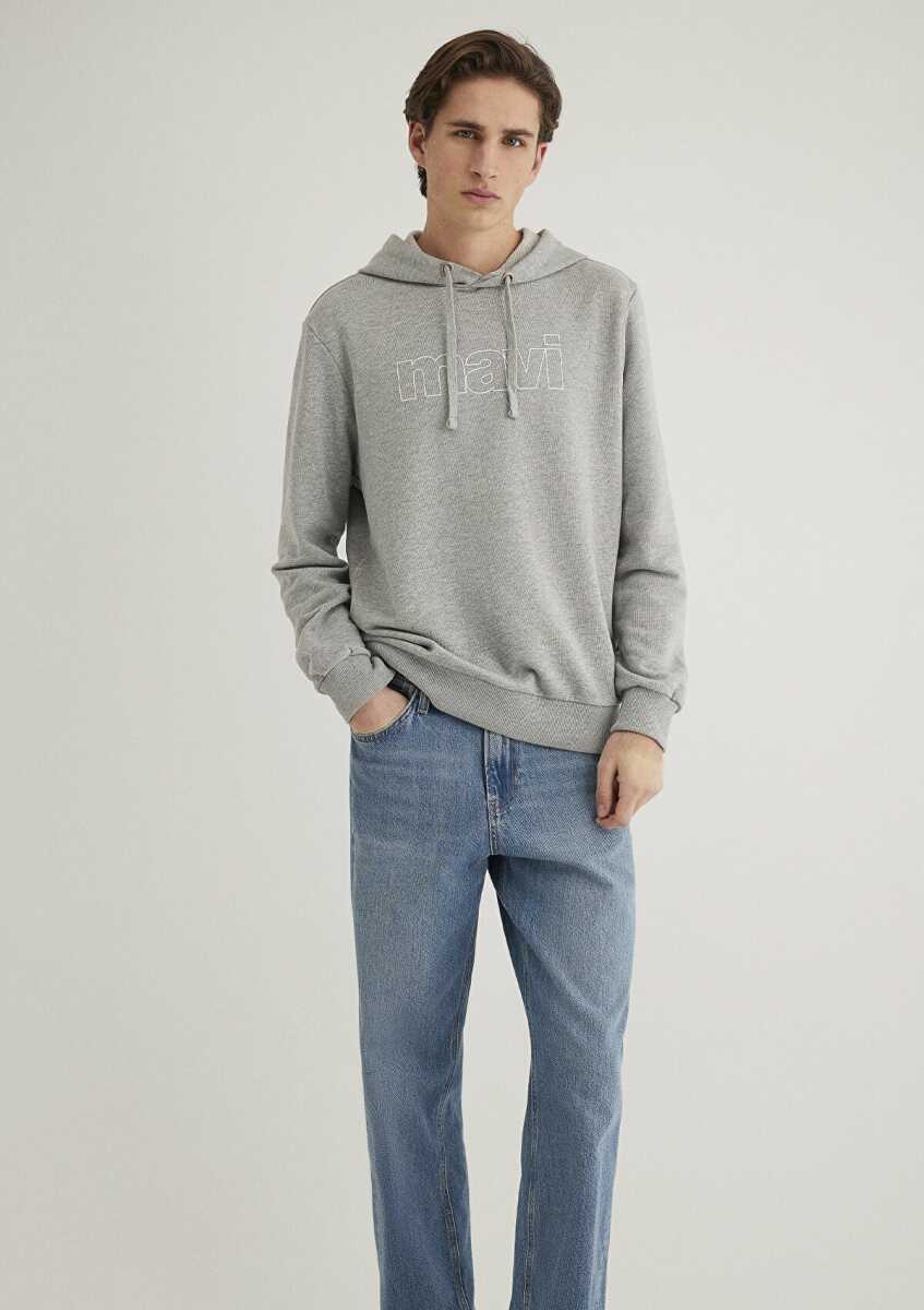 Mavi Logo Kapişonlu Açık Gri Melanj Erkek Sweat 065606-28387 - 3