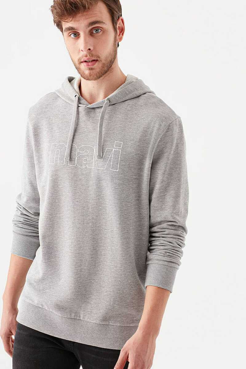 Mavi Logo Kapişonlu Açık Gri Melanj Erkek Sweat 065606-28387 - 4
