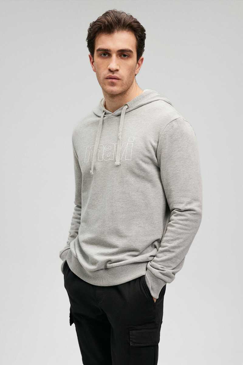 Mavi Logo Kapişonlu Açık Gri Melanj Erkek Sweat 065606-28387 - 5
