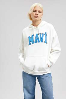 Mavi Logo Kapişonlu Kırık Beyaz Kadın Sweat 1600361-81964