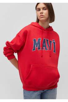 Mavi Logo Kapişonlu Kırmızı Kadın Sweat 1600361-82054