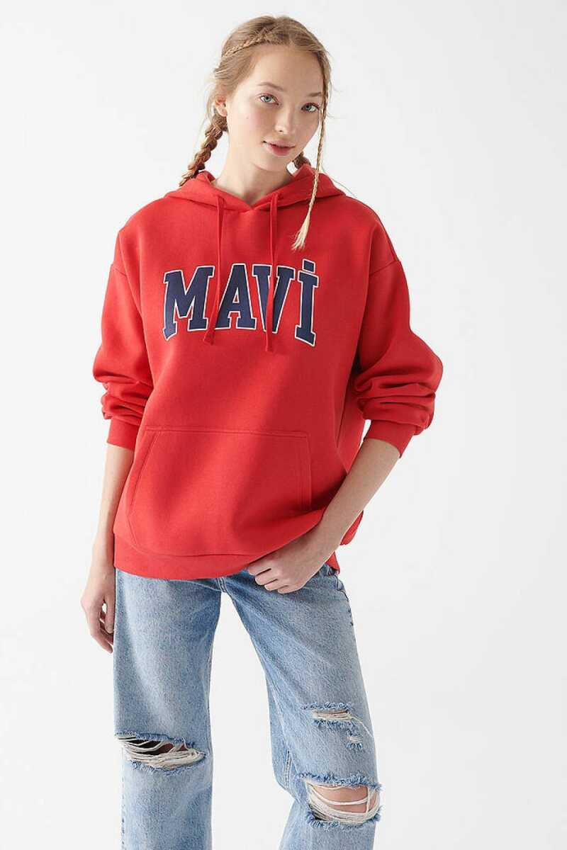 Mavi Logo Kapişonlu Kırmızı Kadın Sweat 1600361-82054 - 2