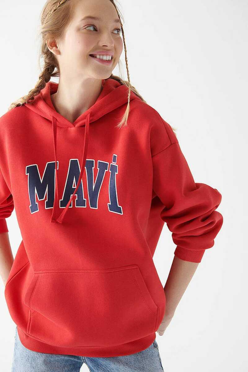 Mavi Logo Kapişonlu Kırmızı Kadın Sweat 1600361-82054 - 4