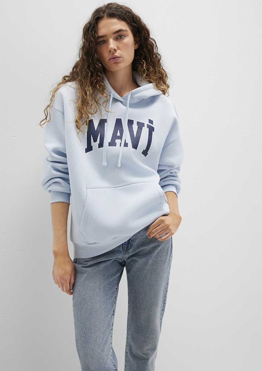 Mavi Logo Kapişonlu Uçuk Mavi Kadın Sweat 1600361-70717 - 3