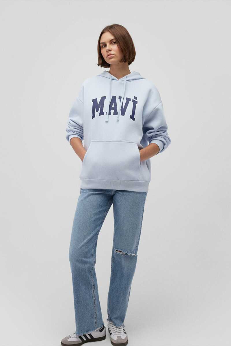 Mavi Logo Kapişonlu Uçuk Mavi Kadın Sweat 1600361-70717 - 4