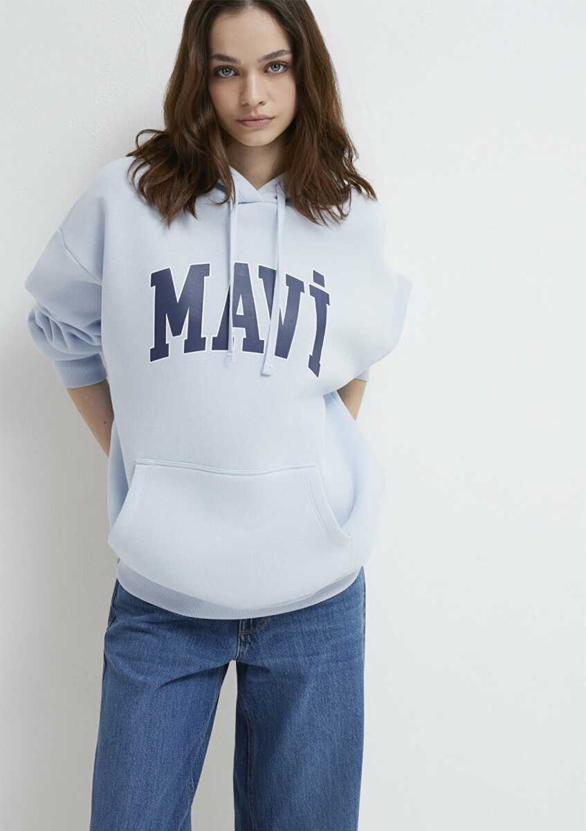 Mavi Logo Kapişonlu Uçuk Mavi Kadın Sweat 1600361-70717 - 5