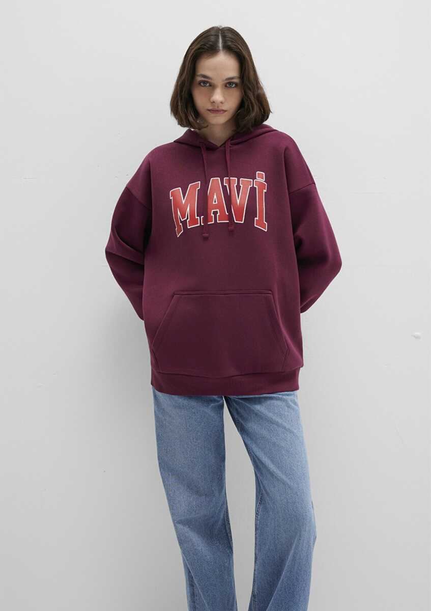 Mavi Logo Kapüşonlu Bordo Kadın Sweat 1600361-90705 - 1